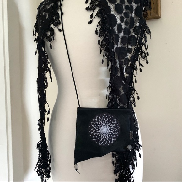 Handcrafted Upcycled Leather SUNDIAL Crossbody Pouch Bag - Picture 1 of 6